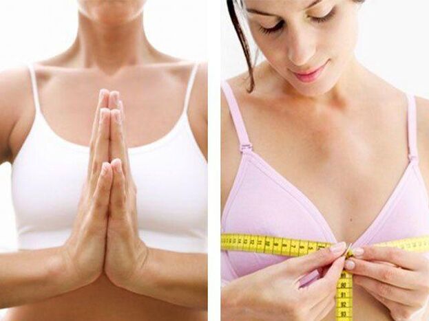 A girl measures the volume of her chest after performing the exercise.